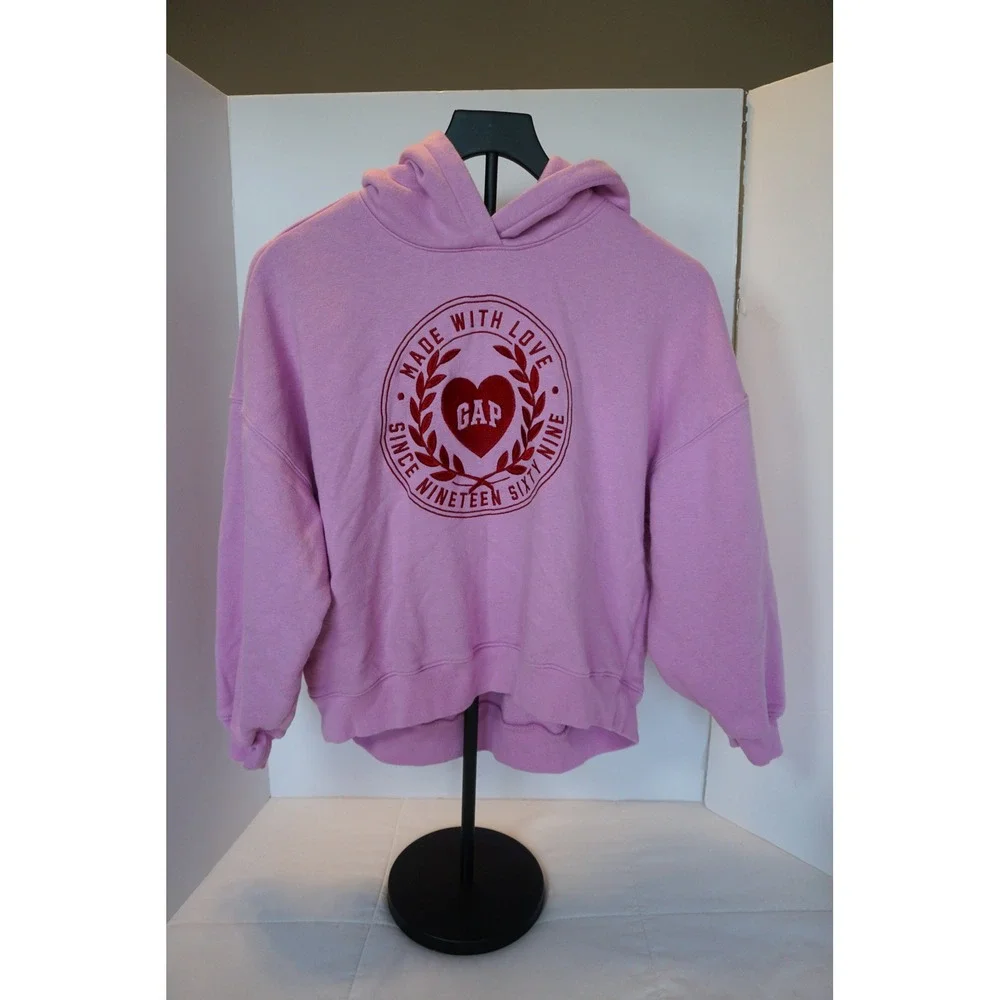 Gap Kids Pink Made With Love Graphic Fleece Hoodie Sweatshirt Size L 10